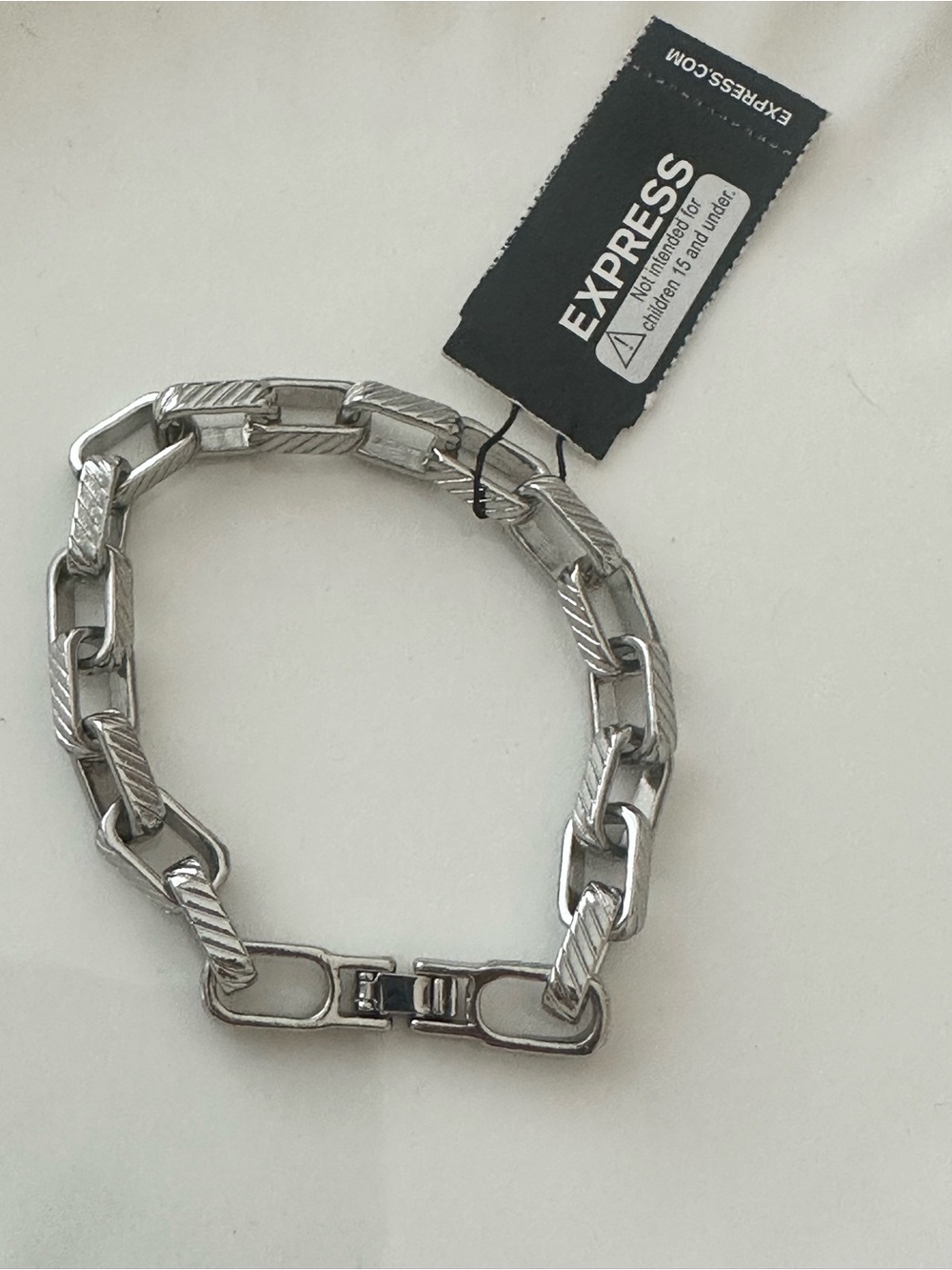 Express Men’s or Women’s Silver-Tone Textured Link Chain Bracelet 7” NWT
